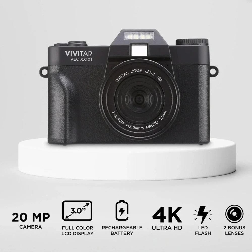 Vivitar 4K Wifi Digital‎ Camera Kit with Bag, Wide Angle Lens, and Macro Lens